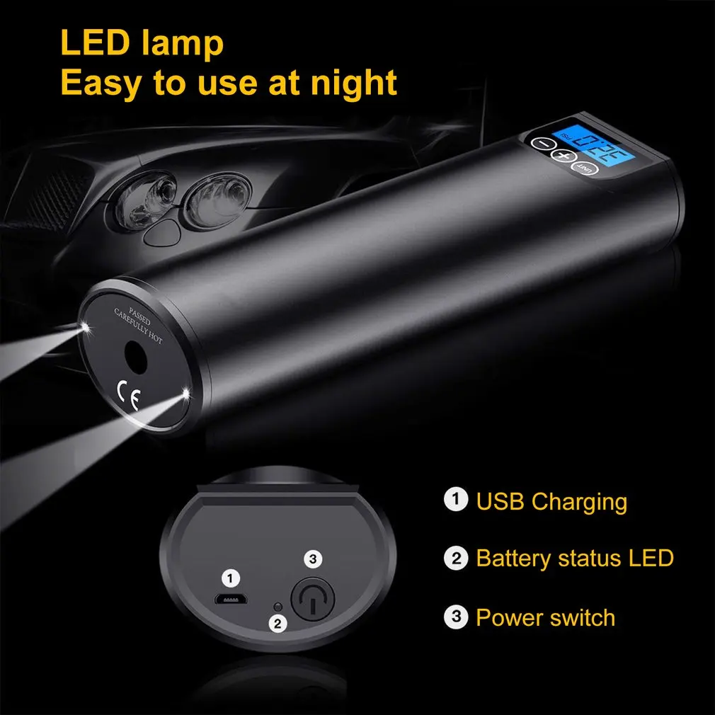 12V 150PSI USB Interface Portable Air Compressor Inflatable Pump with LCD Display for Car Bicycles Tires Balls Swimming Rings