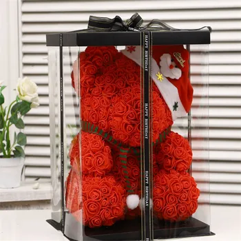 

Fashion 25cm Solid Rose Bear Hand Made Rose Gift for Mothers Day Christmas Valentine's day With Clear Gift Box
