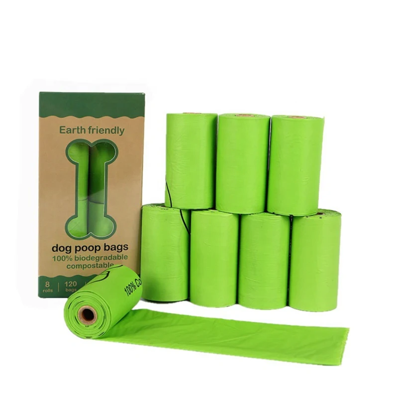 1/4/8 rollos biodegradables bolsas de caca de perro de almidón de maíz de la TIERRA AGRADABLE bolsa de residuos para perros portátil bolsas pooper