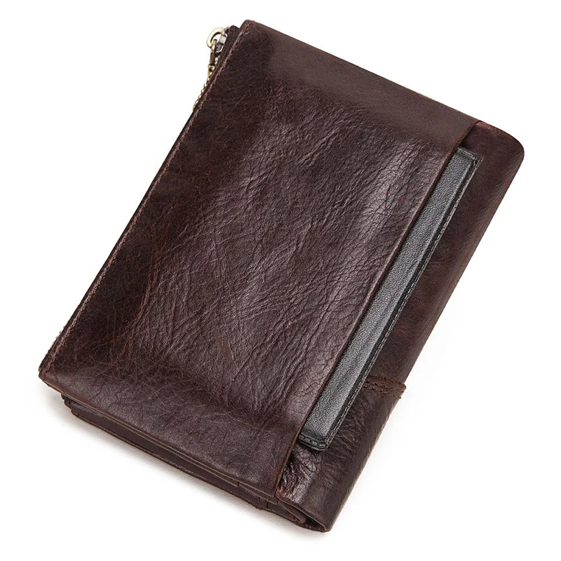 Baratos GZCZ RFID cuero genuino Rfid billetera hombres Crazy Horse carteras monedero corto hombre dinero bolsa calidad diseñador Mini Walet pequeño