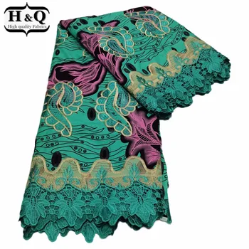 

H&Q new arrival 6 yards african wax fabric with batik lace embroidery water soluble nigerian guipure laces fabrics for sewing
