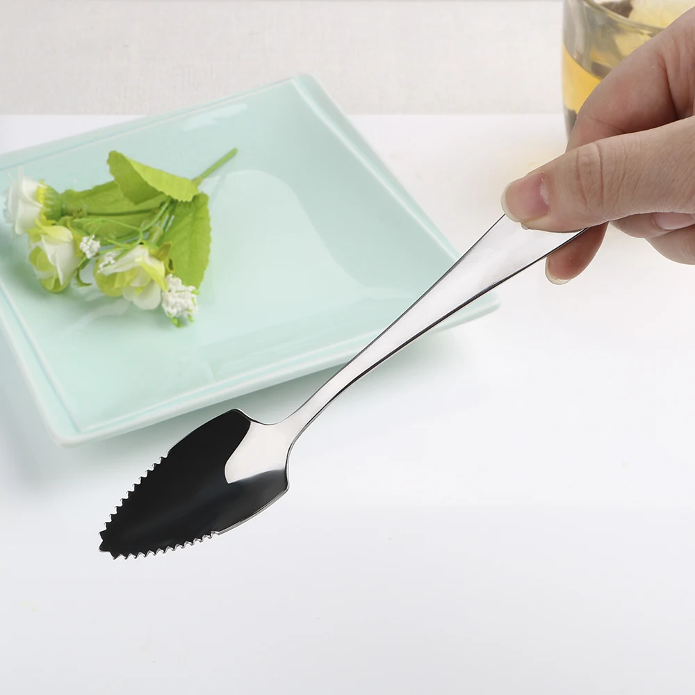 HILIFE Dessert Tea Coffee Spoon 15.5cm Fruit Grapefruit Spoon Serrated Edge Stainless Steel Tableware Flatware Long Handle stainless steel spoon