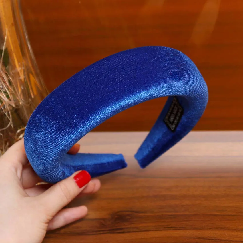 0581 Royal Blue Levao, губчатая повязка на голову из плотного бархата, Мягкая повязка на голову для женщин, аксессуары для волос, широкий искусственный жемчуг, обруч для волос, ободок для головы, головной убор - Цвет: 0581 Royal Blue
