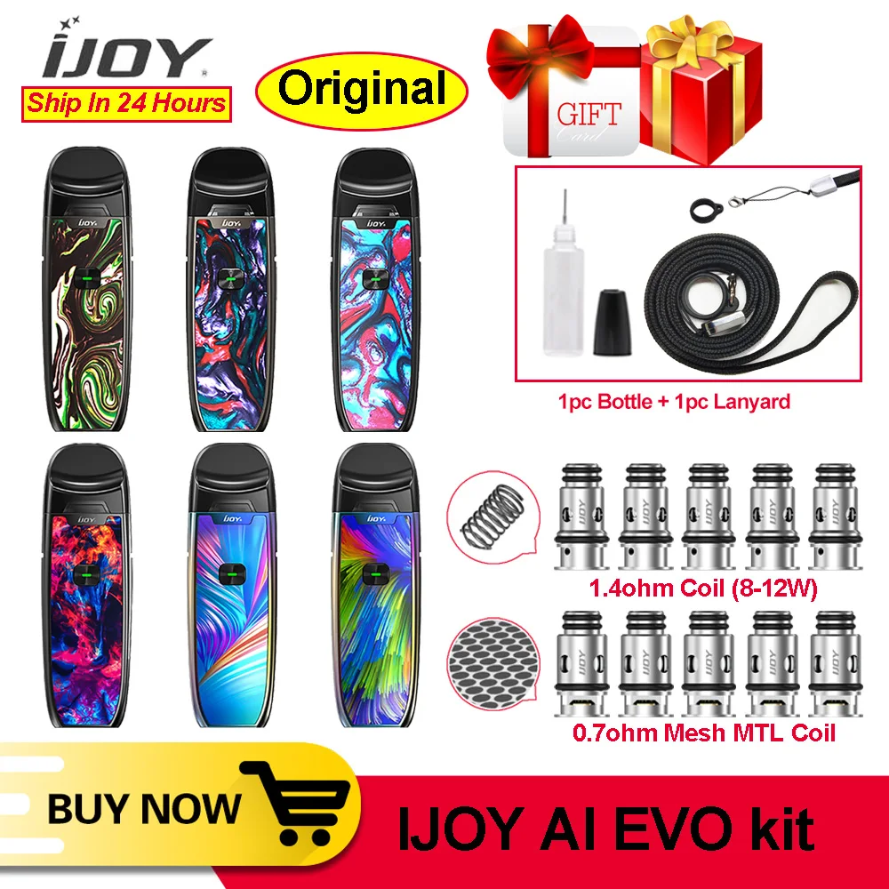 Оригинальный IJOY AI EVO полимерный Pod Vape Kit 1100 мАч с картриджем 2 8 мл и максимальной