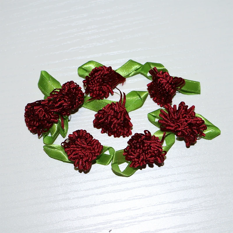 

10 Pcs/pack Wine Red Appliques Scrapbooking DIY Satin Ribbon Roses Flower Sewing Handmade Small Wedding Party Craft Decor