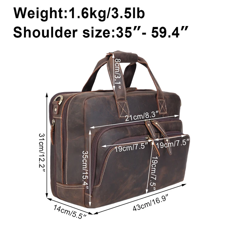 TIDING Ретро мужской портфель из натуральной кожи 15," для ноутбука, сумка через плечо, дорожная сумка-тоут