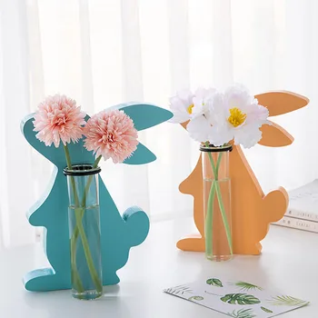 

Nordic Abstract Rabbit Ornament Cute Animal Flower Vase Transparent Hydroponics Flower Arrangement Office Decoration Furnishings