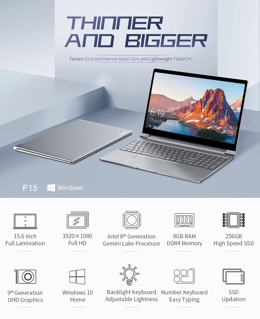 Ноутбук Teclast F15 с ОС Windows 10 15,6 дюймов Intel N4100 четырехъядерный 1920x1080 DDR4 8 Гб ram 256 ГБ SSD HDMI
