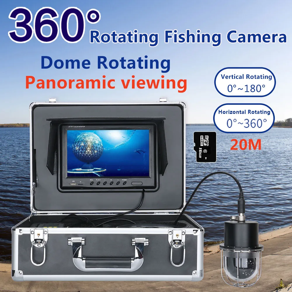 9DVR Recorder 20m/50m/100m Underwater Fishing Video Camera Fish Finder  IP68 Waterproof 20 LEDs 360 Degree Rotating Camera