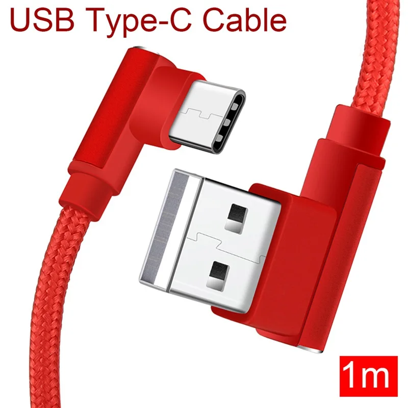 

1m USB Data Sync Cable fast Charging Cable 90 Degree Right Angle for Type-c Phone Cable red