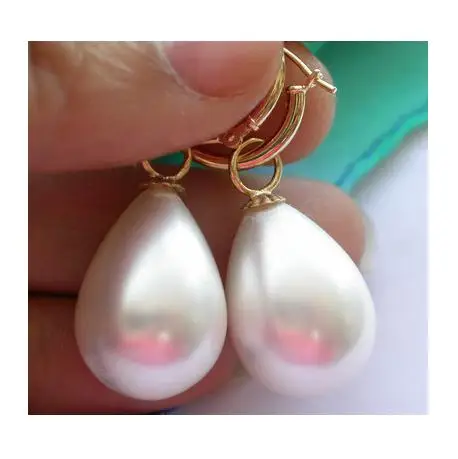 

New Favorite Pearl Earring Huge 20mm Drip White South Sea Shell Pearl 14k GP Dangle Earrings Fine Jewelry Lady Gift