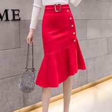 Юбка русалки с пуговицами, металлические листы, Faldas Mujer Moda, юбки для женщин, s, Осенние, на молнии, эластичная Женская одежда, миди, Jupe Femme