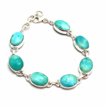 

Genuine Larimar Bracelet 925 Sterling Silver, Women Fine Jewelry Gift , 2SBR0207