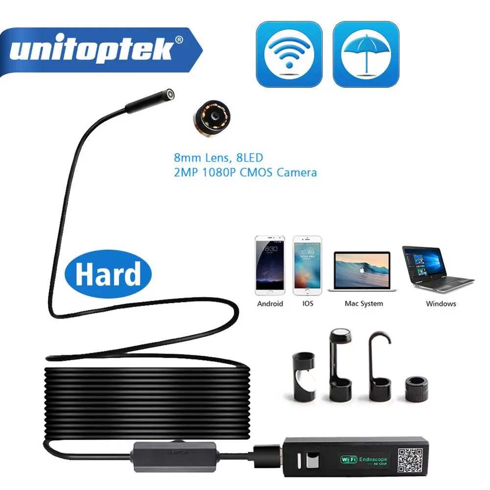 Full HD 1200P Wi-Fi эндоскоп камера водонепроницаемая 8 мм жесткий Змеиный кабель