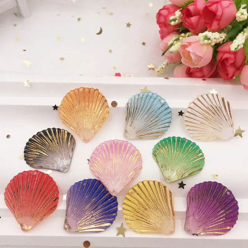 

New 10PCS Shiny Resin Mix Colorful Big Shell Flat Back Rhinestone 2 Hole Applique Wedding craft DIY Ornaments SF724