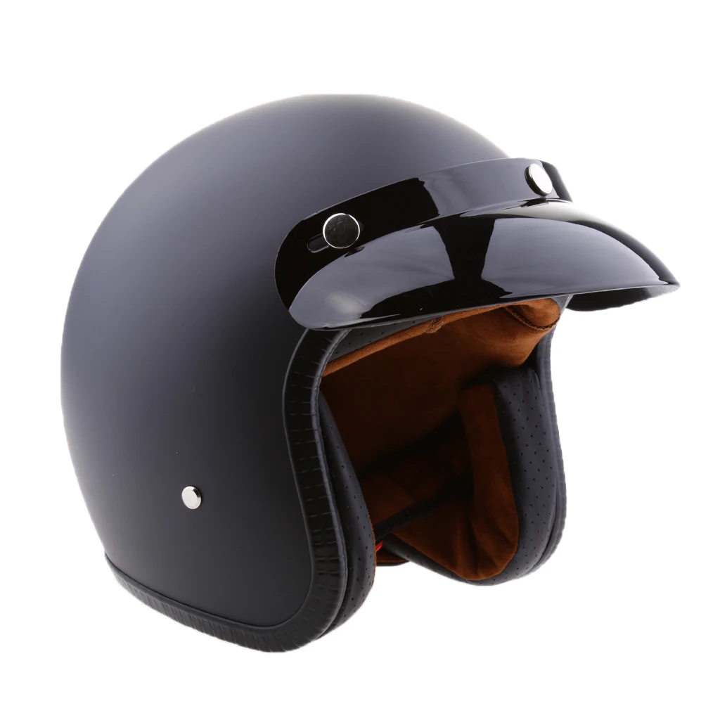 Matte Black Retro Universal Motorcycle 3/4 Open Face Helmet W/ Sun Visor S M L XL