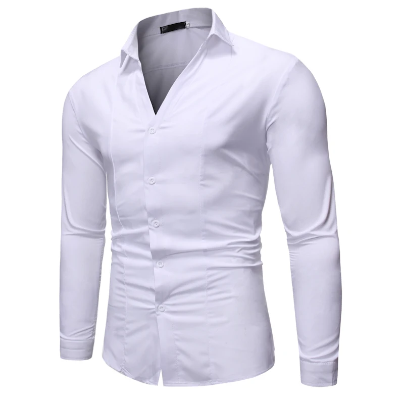 Мужская рубашка новая рубашка-смокинг модная однотонная деловая рубашка с v-образным вырезом Мужская рубашка с длинными рукавами