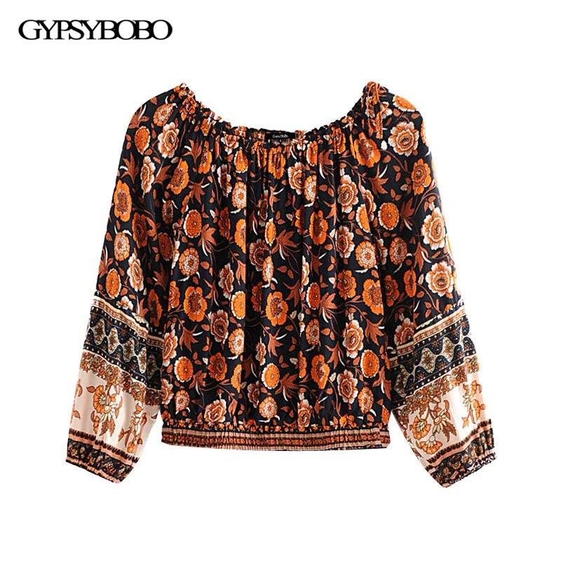 GYPSY Boho Chic лето с открытыми плечами Топы корректирующие Винтаж Цветочный принт блузки для малышек для женщин Мода Slash средства ухода за кож