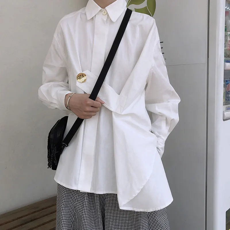1117 white blouse Весна и осень корейский шикарный стиль белые рубашки корейские однотонные пуговицы для блузки с длинным рукавом блузки женские обычные топы(X1117 - Color: 1117 white blouse