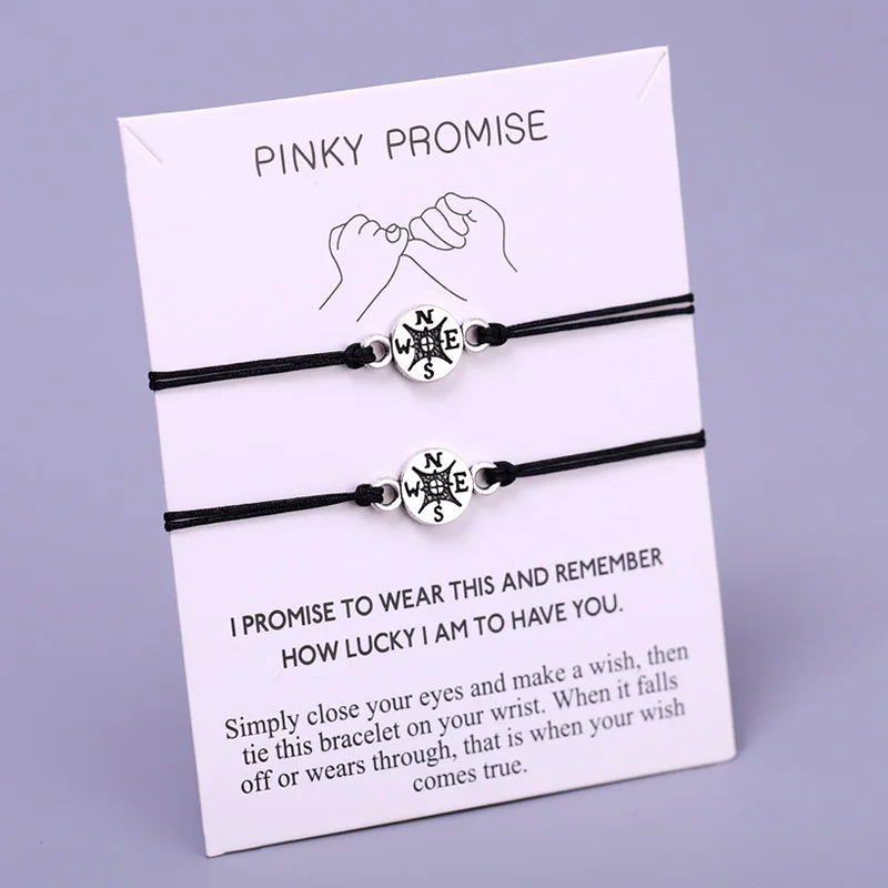 

A Set-Pinky Promise Compass Bracelets Best Friends Mother Daughters Women Jewelry Christmas Gift Drop Shipping
