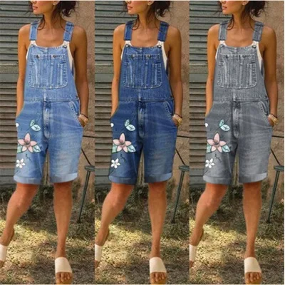 

Women Fashion Printing Bid Jumpsuits Denim Short Playsuits Macacao Feminino Overalls