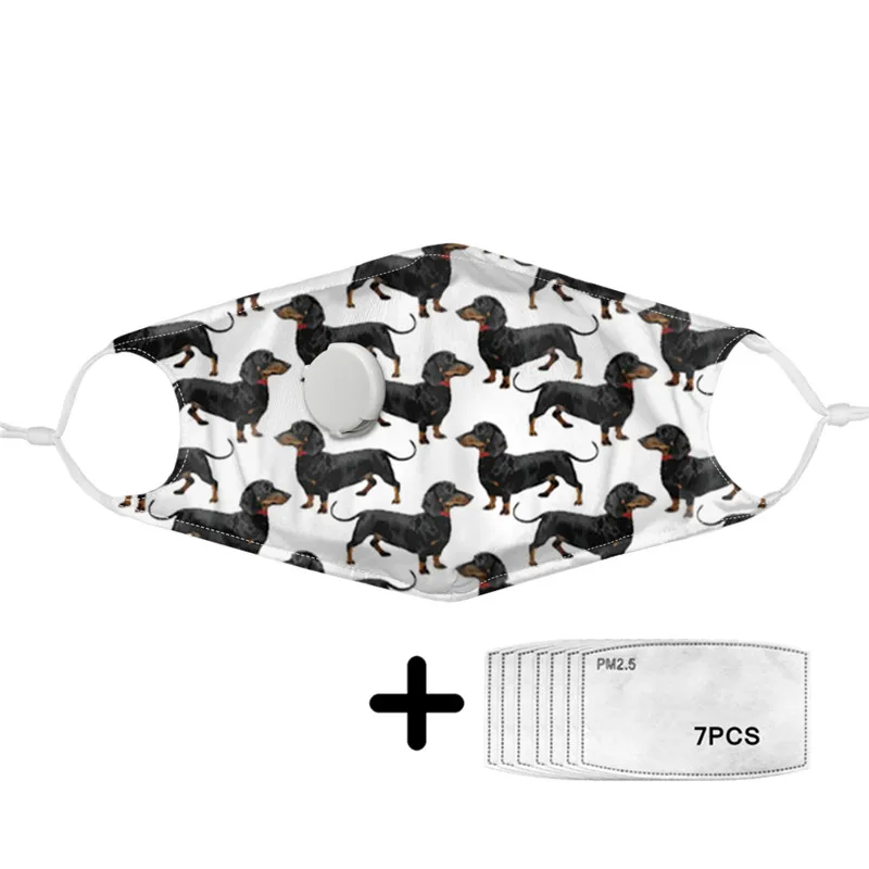

Causal Women Windproof Face Masks Cute Dachshund Design Ladies 7pcs Filter Mouth Mask For Outdoor Protection Breathing Mascara