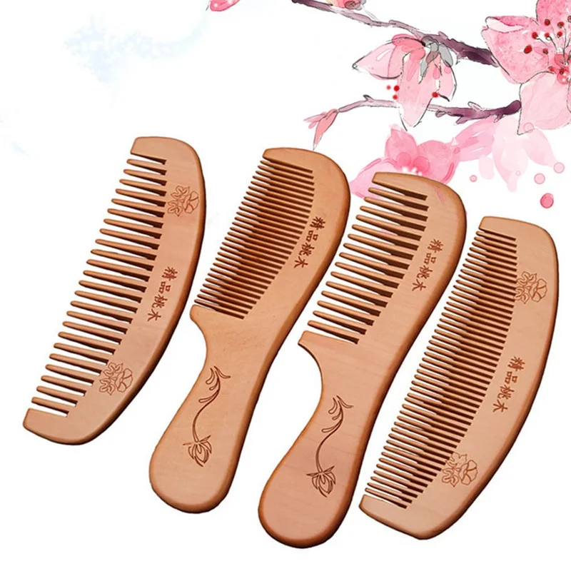 

1PC Natural Peach Wood Healthy No-static Massage Hair Wooden Comb Health Care