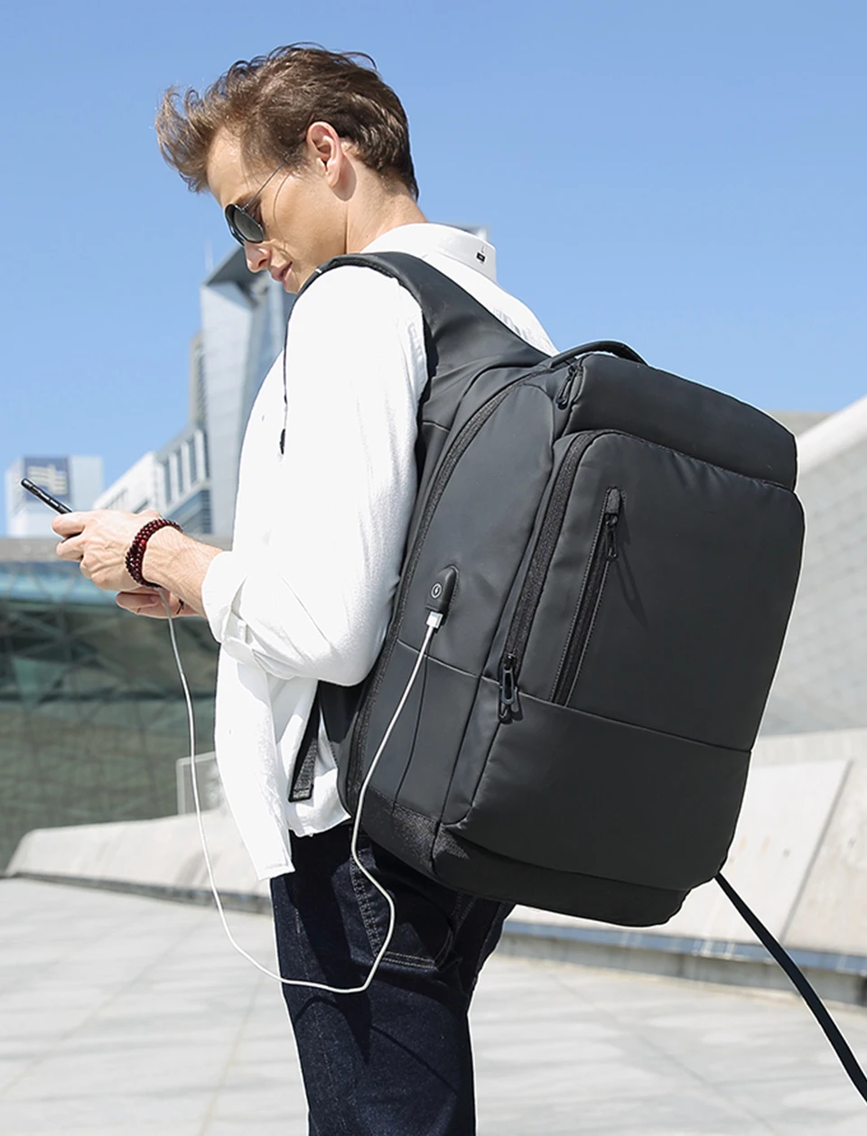 OZUKO, мужской рюкзак для ноутбука с большой вместительностью 17 дюймов, мужские Многослойные рюкзаки с зарядкой через usb, водонепроницаемая дорожная сумка, повседневный рюкзак