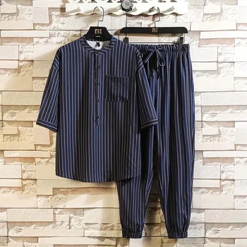 

2020 Men's Striped Sets Men Shirts+Pants Man Brand 2 piece Suit Tracksuit Male Casual Shirts Workout Fitness Jogger Sets