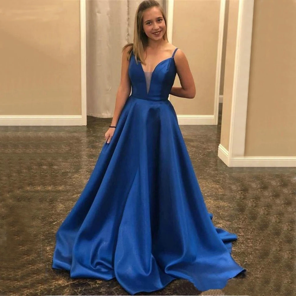 A-line Evening Dresses Long 2022 Evening Gowns Spaghetti Straps Criss Cross Back Satin New Formal Party Dress satin prom dress