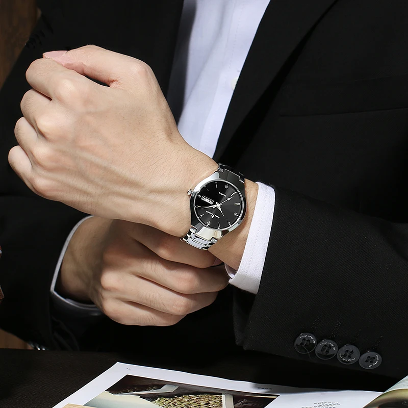 Relojes de cuarzo a la moda para hombres y mujeres, cronógrafo de pulsera resistente al agua, con calendario semanal, de acero inoxidable, para amantes, 2021 - Imagen 5