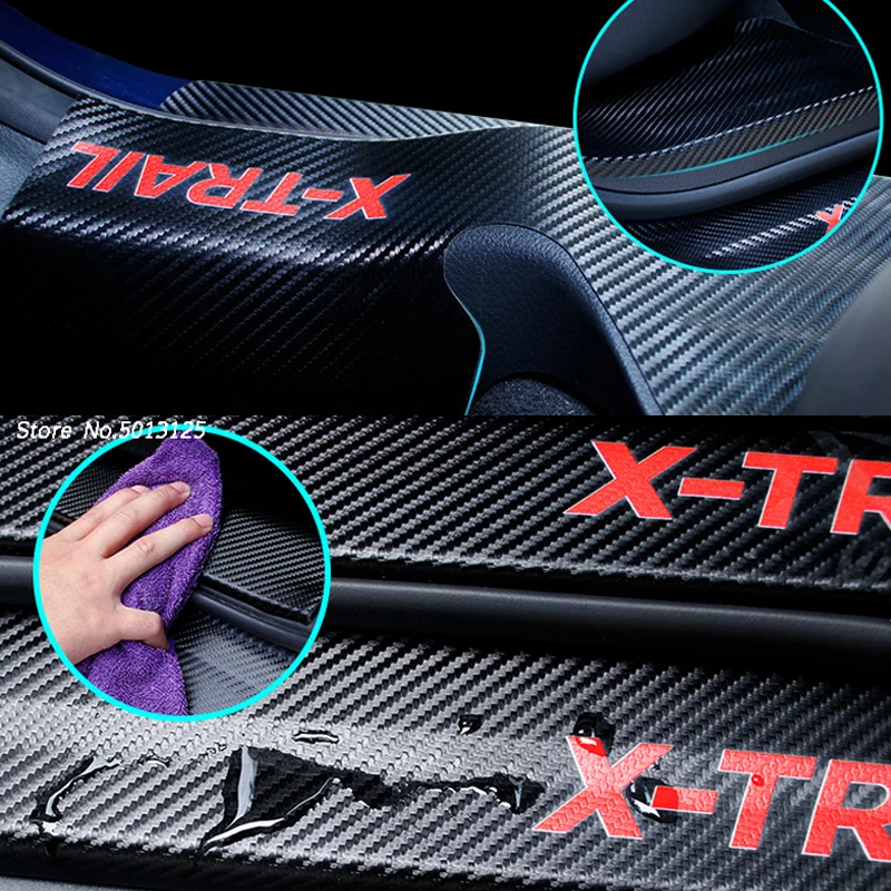 Najtaniej Zewnętrzne wewnętrzne drzwi z włókna węglowego pedał zderzak 3D zabezpieczenie przed zarysowaniem próg próg dla Nissan x trail Xtrail T32 2018