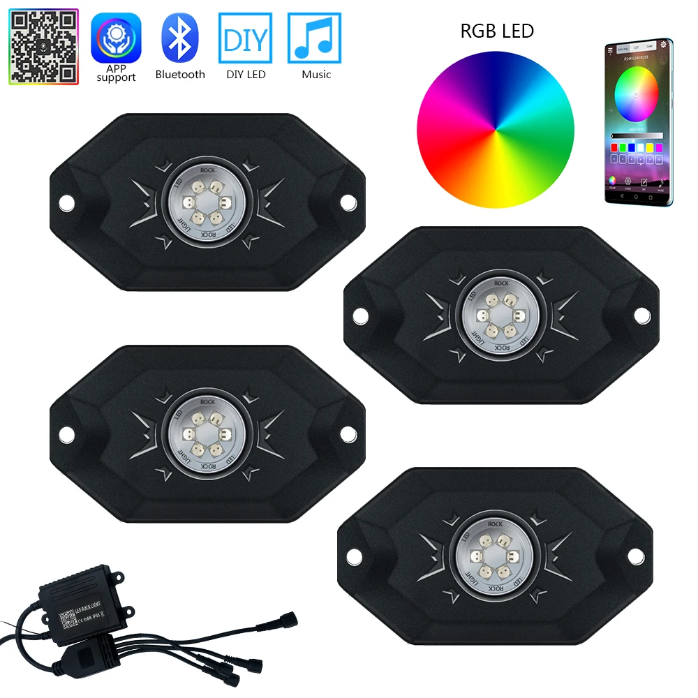 4 In 1 Lampada Da Ponte A Led Per Barche Rgb Led Rock Light Kit Per Auto Bluetooth Per Fuoristrada Con Telecomando Bluetooth