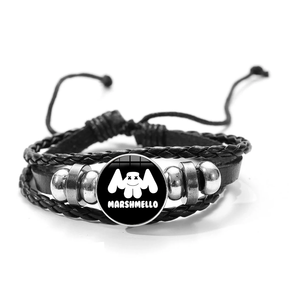 SONGDA хип-хоп DJ Зефир многослойный бисерный браслет классный Рок Забавный мультяшный логотип напечатанный стеклянный драгоценный камень кожаный браслет - Окраска металла: Style 1