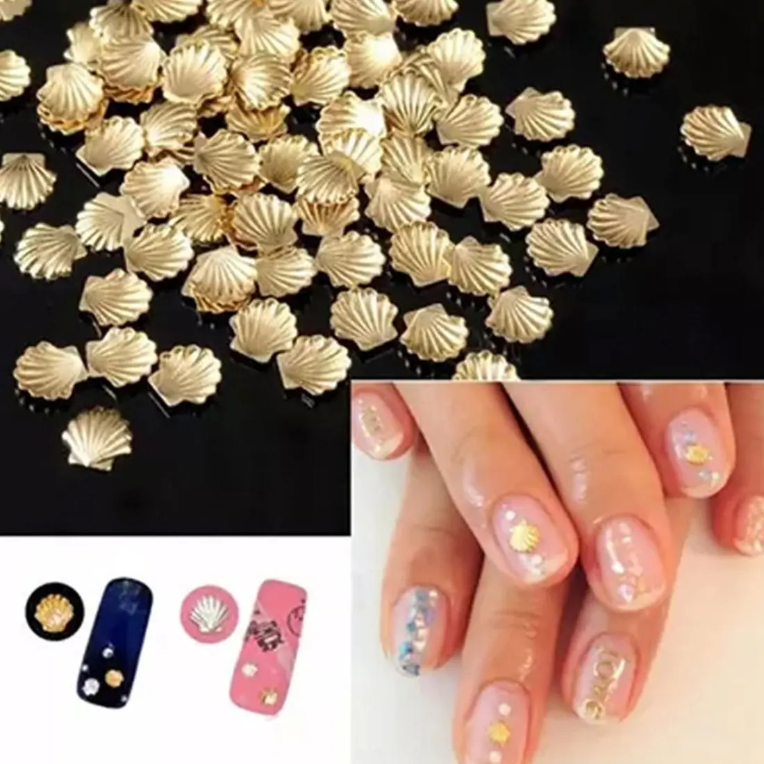 

100PCS 3MM&5M 3D Metal Sea Shell Starfish Mixed Gold Silver Nail Art Tools Rhinestone Stud Spike Nail Tips Stickers Accessories