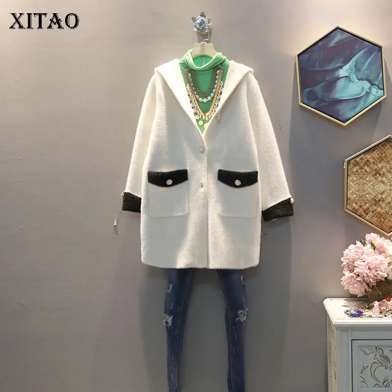 XITAO, Женская куртка с узором, модная, новая, с карманами, элегантная, маленькая, свежая, с одной грудью, стоячий воротник, длинный рукав, элегантное пальто, DMY1262