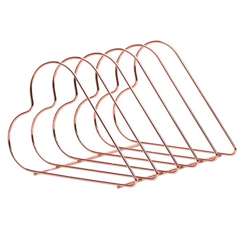 

Magazine Holder File Sorter Metal 5 Slot Desk Organizer Rack for Document Folder Letter and Book Rose Gold Heart Shaped Bookshel