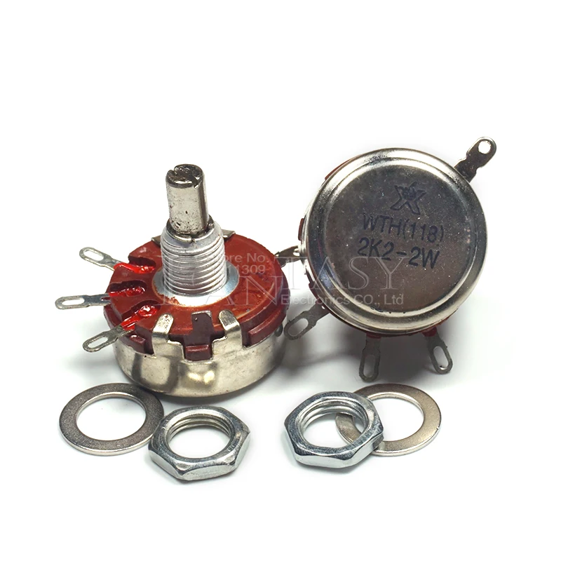 Potentiometer Kit, 2PCS WTH118 2W 1A Potentiometer, 1K 2.2K 4.7K 10K 22K 47K 100K 470K 1M, Round Shaft Carbon Rotary Taper