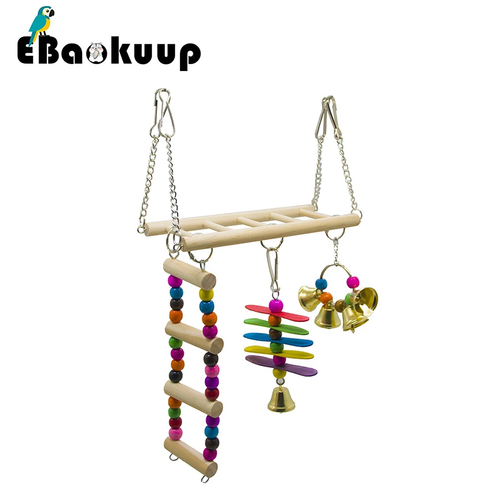 

Ebaokuup Bird Toys Colored Climbing Ladder Wooden Suspension Bridge Hamster Parrot Swing Toy For Cockatiels,Budgies,Lovebirds