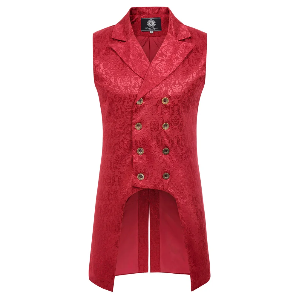 Red B Пол Джонс Для мужчин средневековый Готический стимпанк жилет Винтаж нагрудные двубортный Формальные вечерние жаккардовая ткань парча жилет PJ0081 - Цвет: Red B