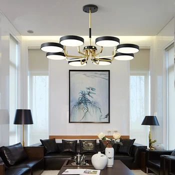 

Modern Black Metal Lampshades Chandelier for Living Room Modern Round 220V LED Chandeliers White Bedroom Lighting Fixtures