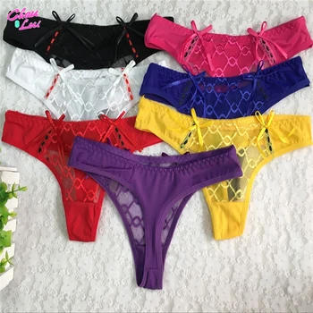 

Chau Lui 3 pcs/lot Ladies Cotton Bow Mesh Transparent Panties Thongs String lingerie Fashion Low-Rise Women Underwear Briefs