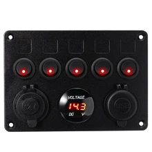 5 Gang Boat Switch Panel 12V Dual USB Socket 4.2A Circuit Breaker Toggle Switch Control LED Voltmeter For Car Boat Marine 5 gang on off car toggle switch panel 4 2a dual usb socket charger led voltmeter cigarette lighter boat marine truck switches