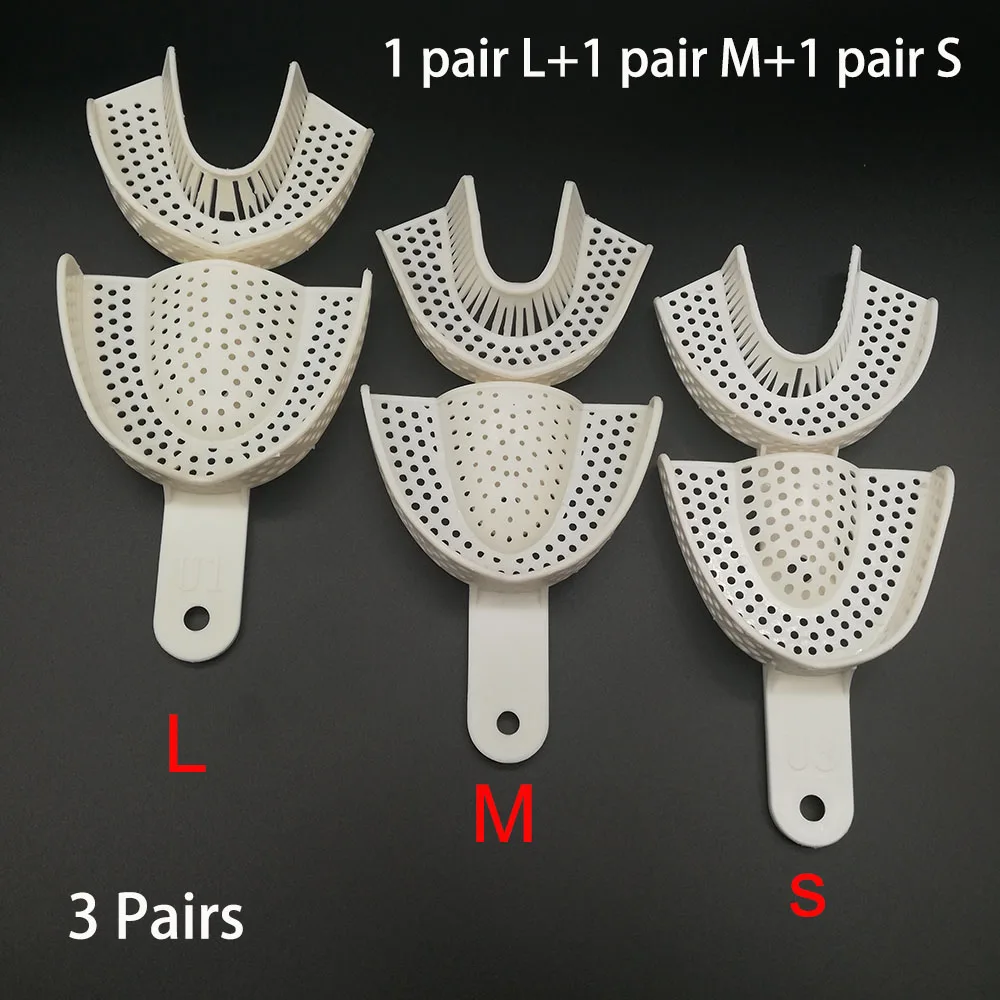 3 Pairs L M S 5 пар для зубных слепков пластиковые лотки без сетчатый лоток стоматология лабораторный Материал зубной ДЕРЖАТЕЛЬ лотки стоматологические инструменты - Цвет: 3 Pairs L M S