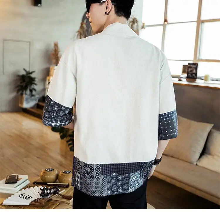 Кимоно рубашка Mnner Chinesischen уличная винтажная кимоно рубашка Mnner Leinen кимоно Strickjacke Mnner Hemd Plus Gre 5XL