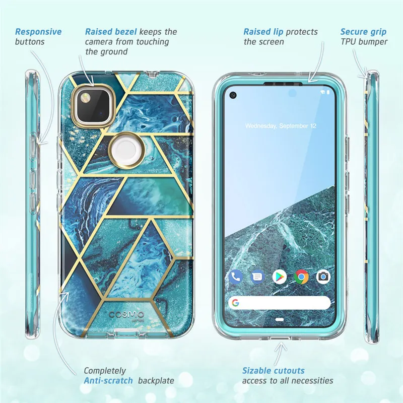 Cosmo Full-Body Marble Glitter Case Cover with Built-in Screen Protector