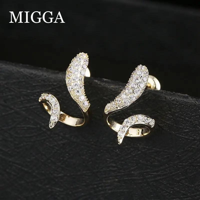 MIGGA серьги-гвоздики из Кубического циркония с камнями в виде змеи золотого цвета с фианитами Модные женские ювелирные изделия