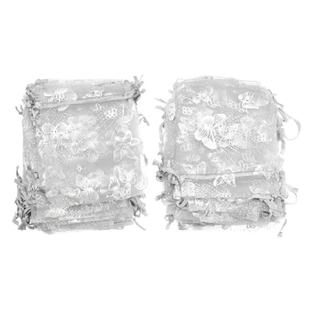 

100pcs/set 7x9cm/9x12cm Butterfly Organza Bags Jewelry Packing Drawstring Pouch Christmas Wedding Decoration Voile Gift Bag