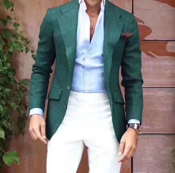 

Men's suit Customized Green jacket Suit Business OfficeTuxedos Formal Work Wear Suit 2pcs Terno Mascu(Green Blazer+white Pants)