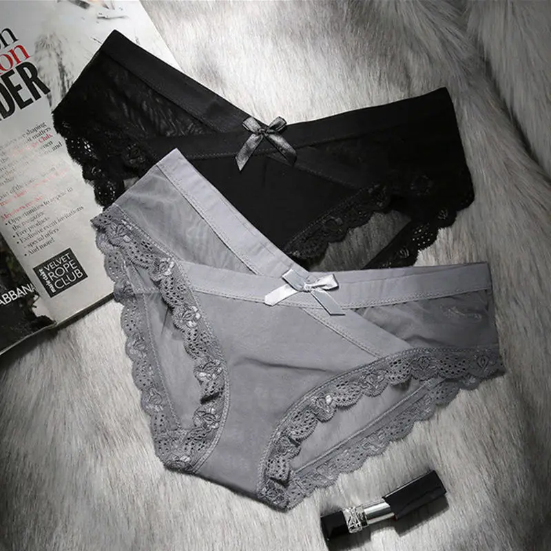 

Sexy Lace Underwear Women's Gauze Transparent Low Waist Seemless Panties Cotton Crotch Large Size